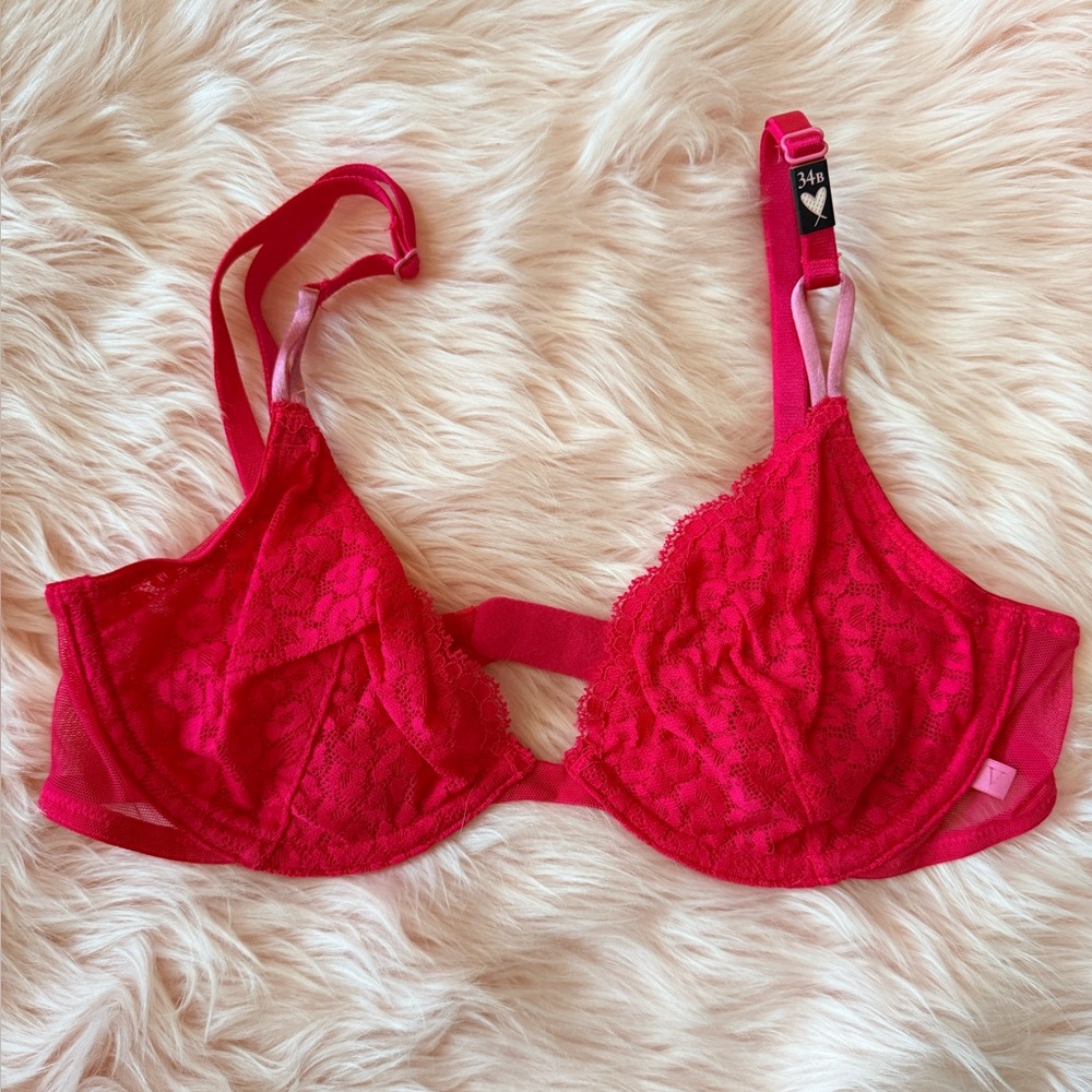 NEW Victoria's Secret Vibrant Pink Lace Bra 34B - Picture 2 of 4